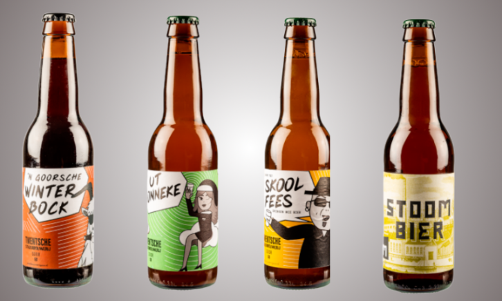 Vier flesjes bier van de Twentsche Stadsbrouwerij Goor